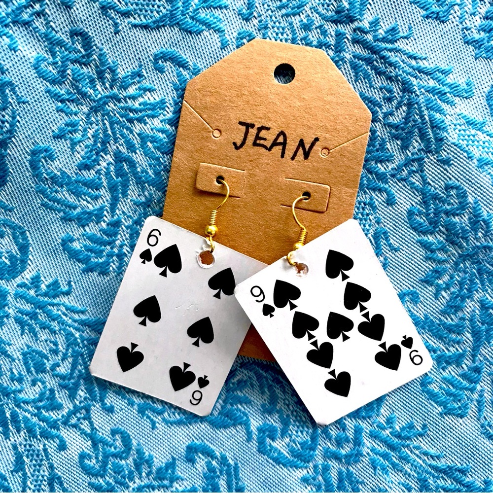 Upcycled mini poker card earrings handmade on g/t posts rubber stoppers OOAK